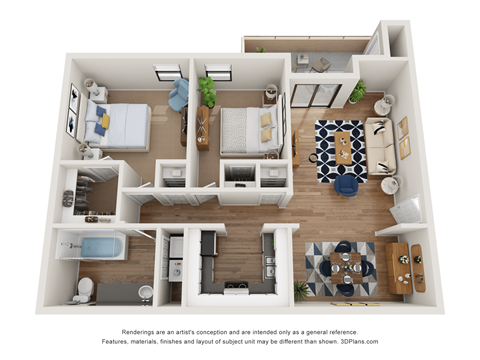Floor plan for 2 beds, 1 bath, 916 sqft